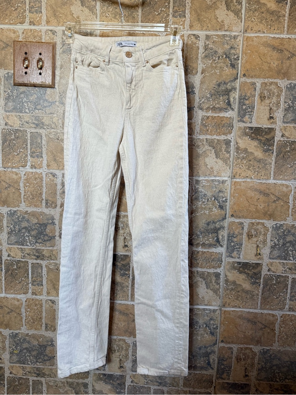 Zara High Rise Straight Leg Cream Women’s Denim Jeans Size 2/34